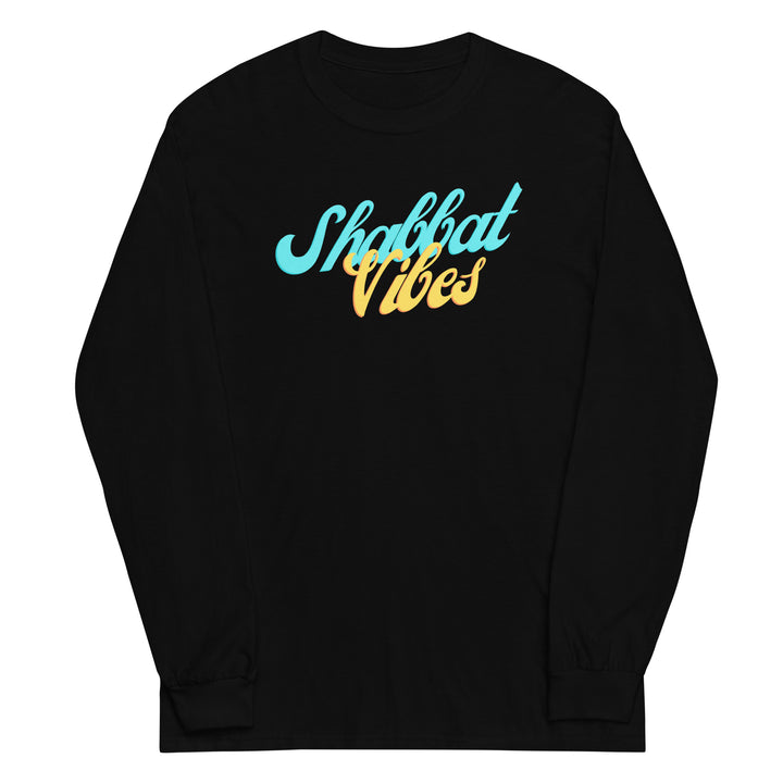 Shabbat Vibes Jewish pride men’s long sleeve shirt in Black - back view