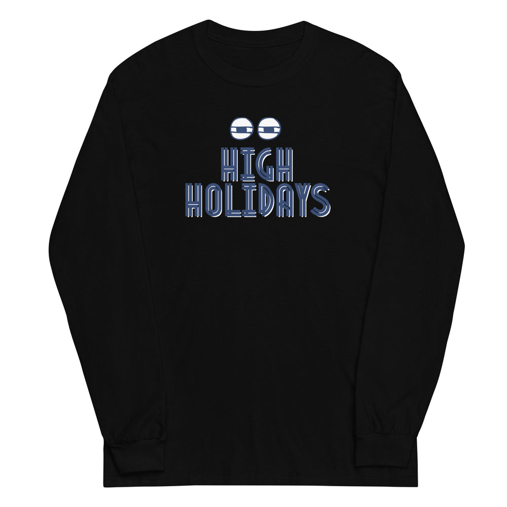 High Holidays Jewish pride men’s long sleeve shirt in Black - back view