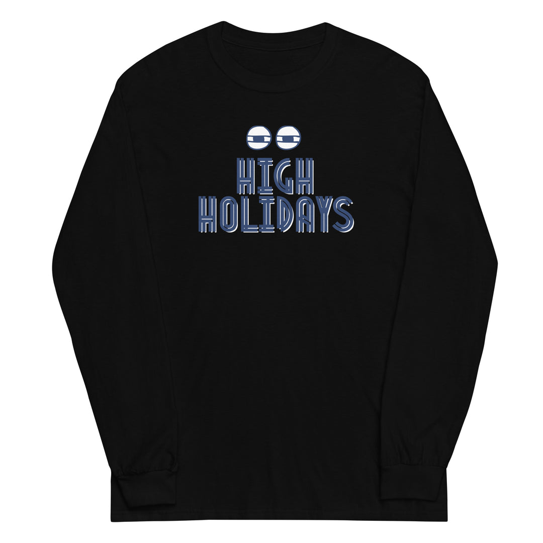 High Holidays Jewish pride men’s long sleeve shirt in Black - back view