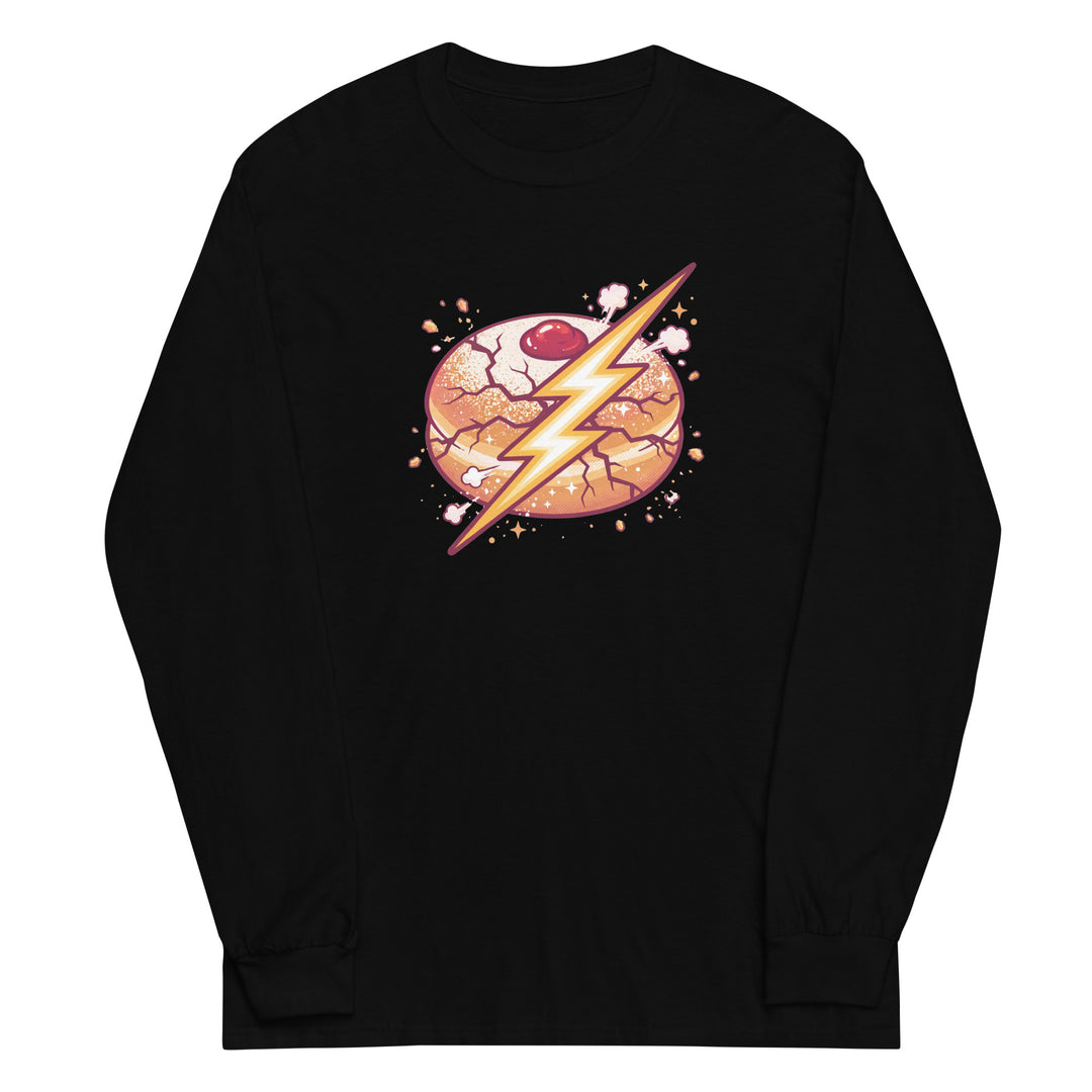 Sufganiyah Lightning Jewish pride men’s long sleeve shirt in Black - front view