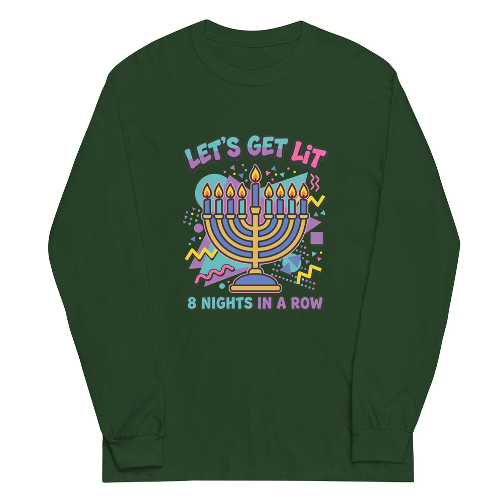 Lets Get Lit 90s Jewish pride men’s long sleeve shirt in Forest Green - back view