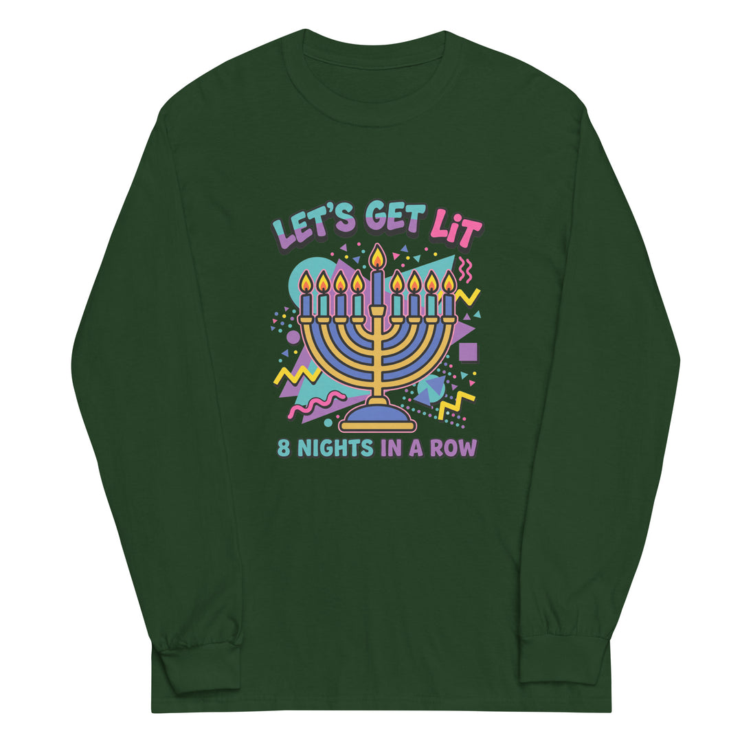 Lets Get Lit 90s Jewish pride men’s long sleeve shirt in Forest Green - back view