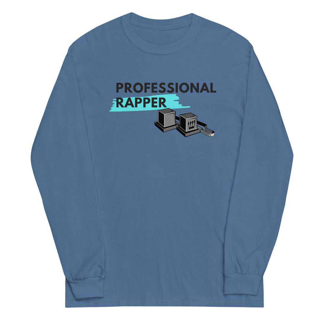 Professional Rapper Jewish pride men’s long sleeve shirt in Indigo Blue - close-up