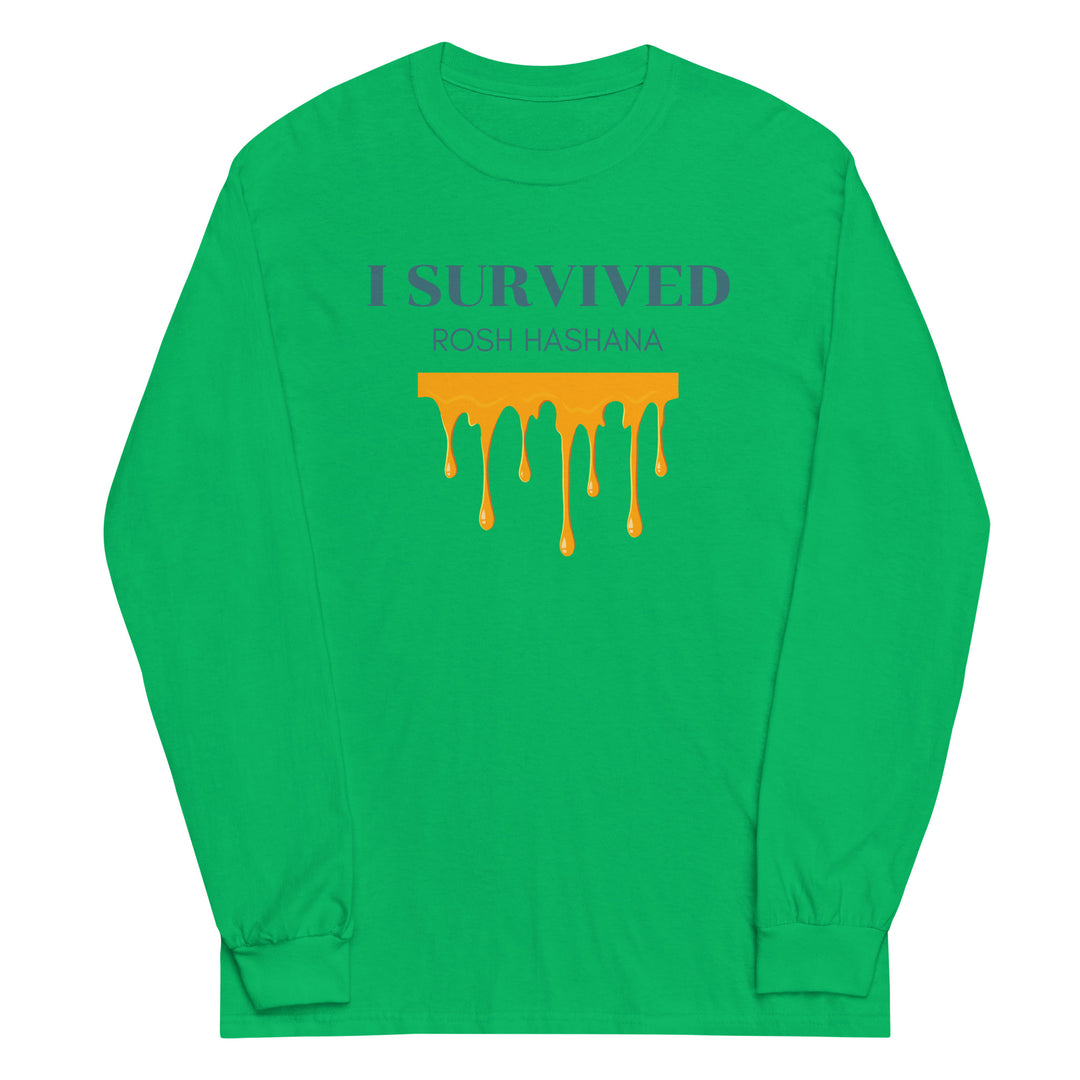 I Survived Rosh HaShana Jewish pride men’s long sleeve shirt in Irish Green - side view
