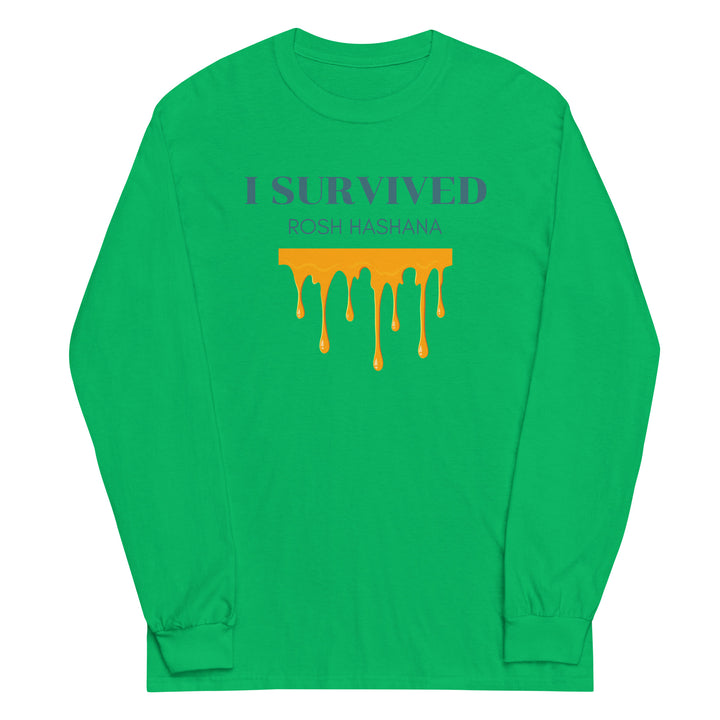 I Survived Rosh HaShana Jewish pride men’s long sleeve shirt in Irish Green - side view