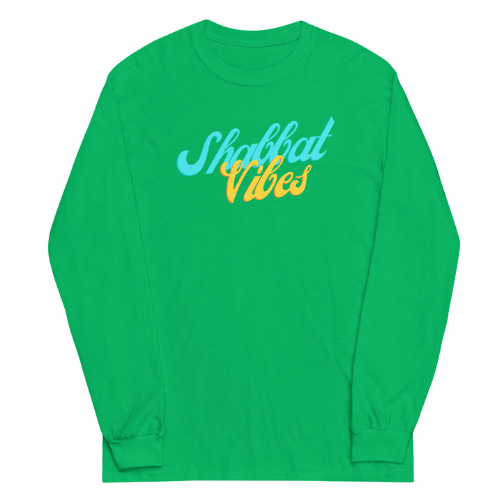Shabbat Vibes Jewish pride men’s long sleeve shirt in Irish Green - front view