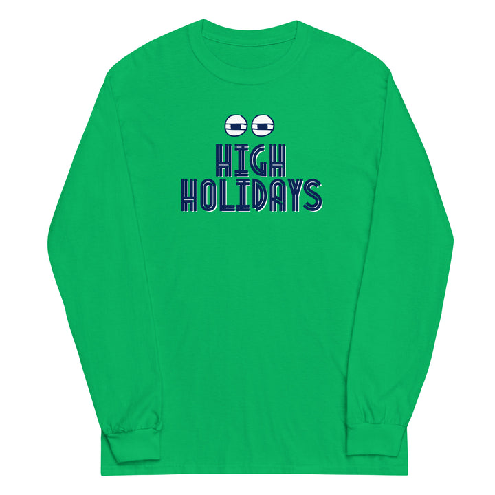 High Holidays Jewish pride men’s long sleeve shirt in Irish Green - side view