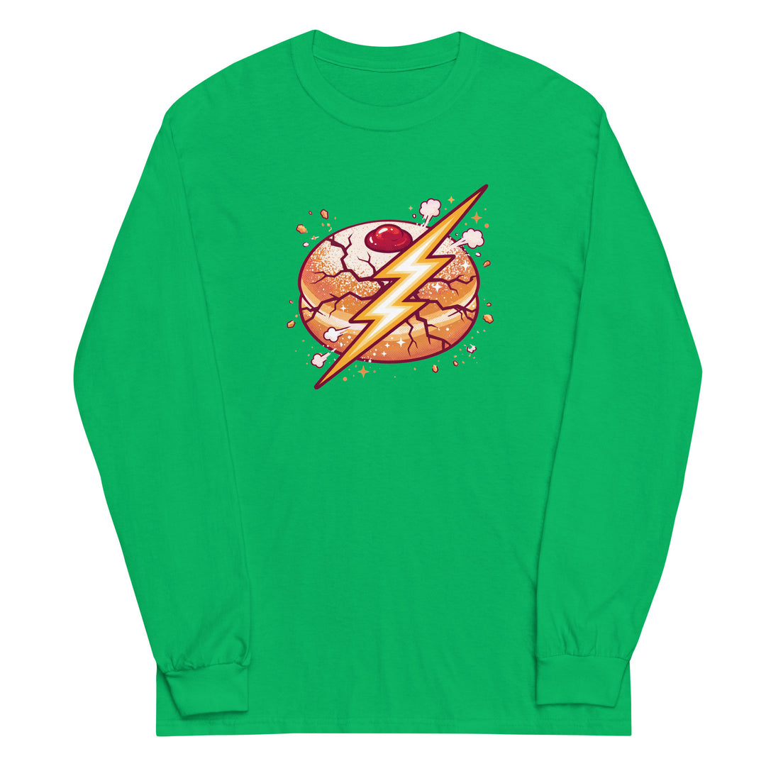 Sufganiyah Lightning Jewish pride men’s long sleeve shirt in Irish Green - front view
