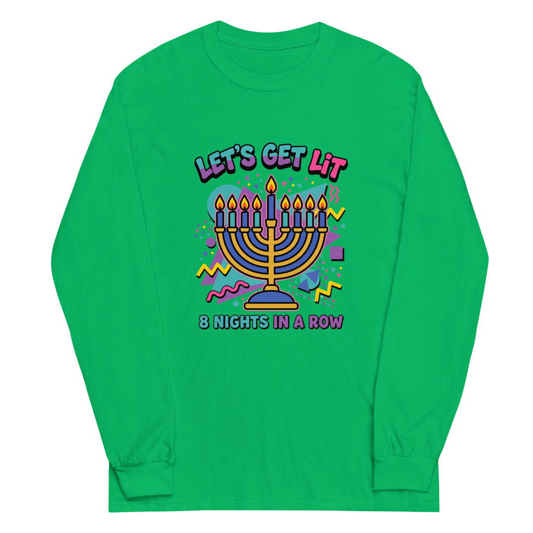 Lets Get Lit 90s Jewish pride men’s long sleeve shirt in Irish Green - side view
