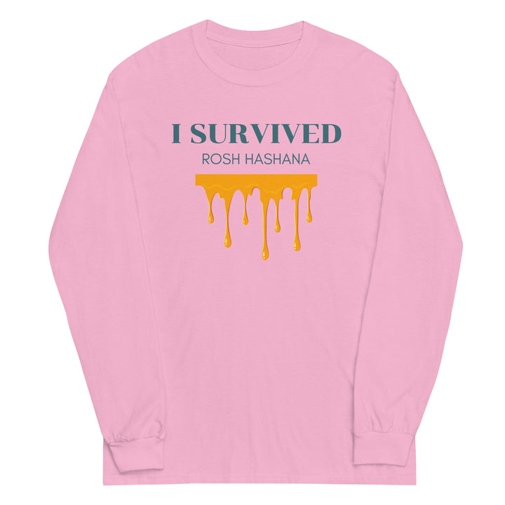 I Survived Rosh HaShana Jewish pride men’s long sleeve shirt in Light Pink - back view