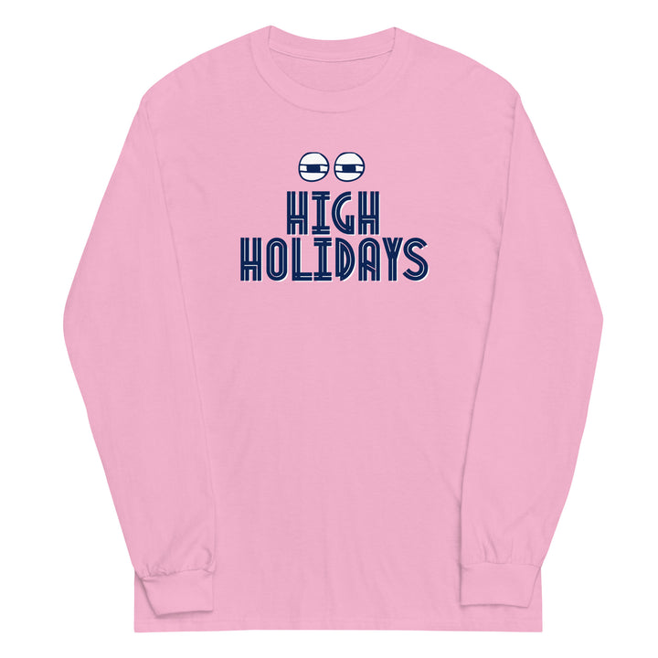 High Holidays Jewish pride men’s long sleeve shirt in Light Pink - back view