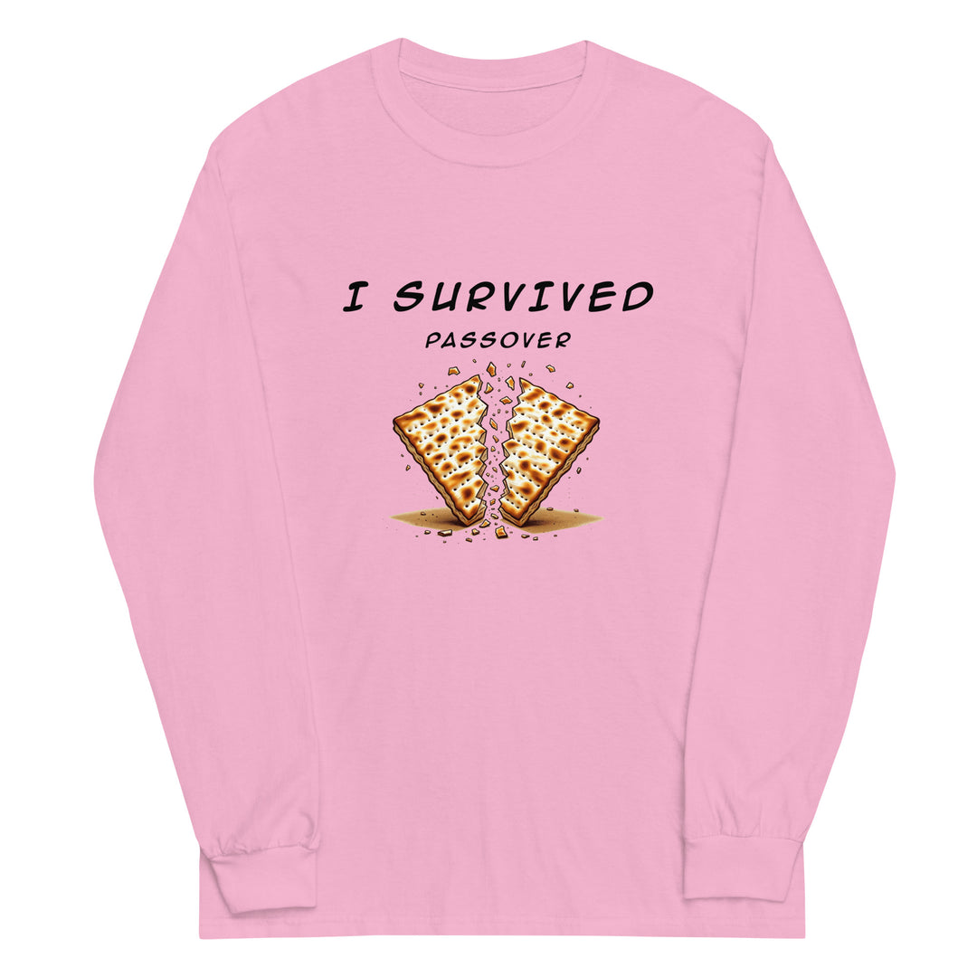 Passover Jewish pride men’s long sleeve shirt in Light Pink - close-up