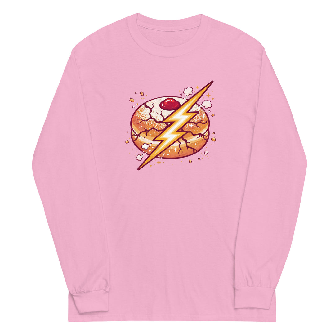 Sufganiyah Lightning Jewish pride men’s long sleeve shirt in Light Pink - flat lay