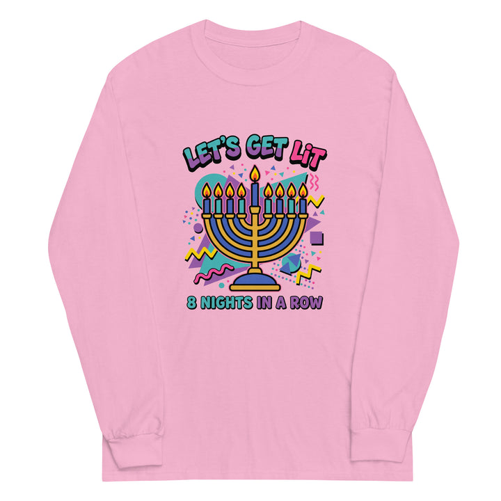 Lets Get Lit 90s Jewish pride men’s long sleeve shirt in Light Pink - detail view
