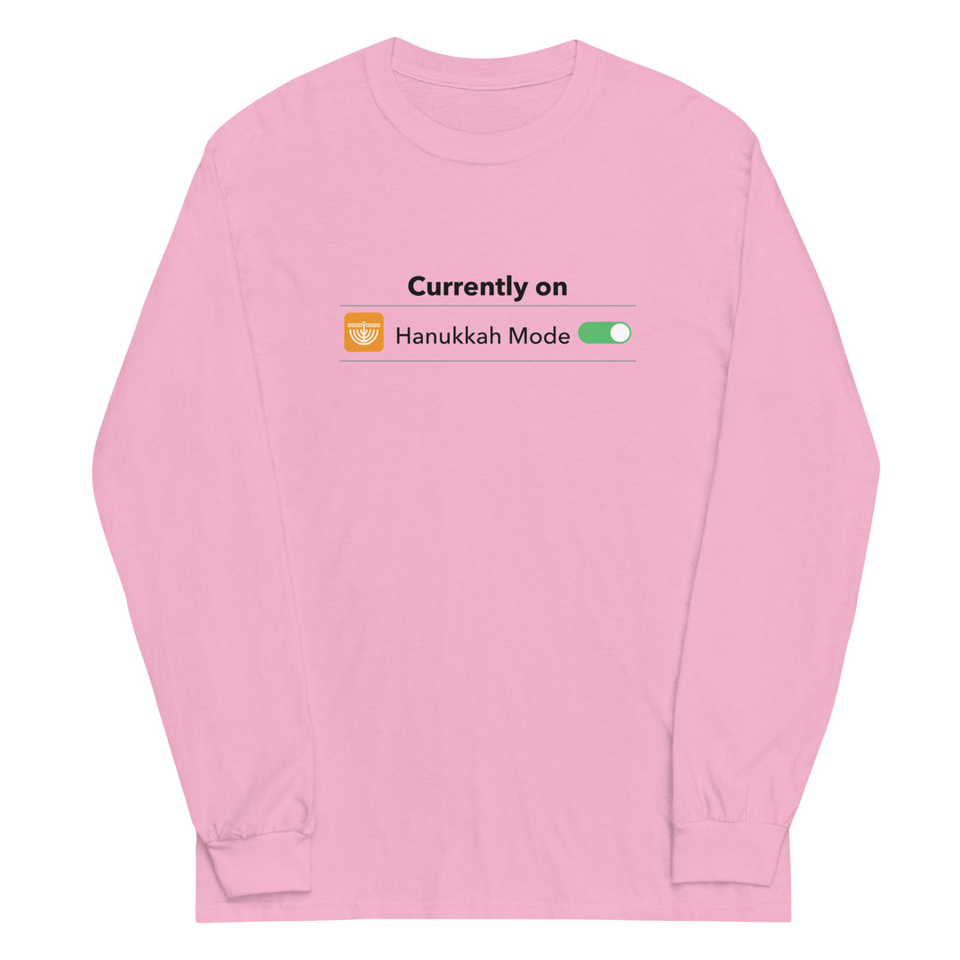 Hanukkah Mode Jewish pride men’s long sleeve shirt in Light Pink - folded view