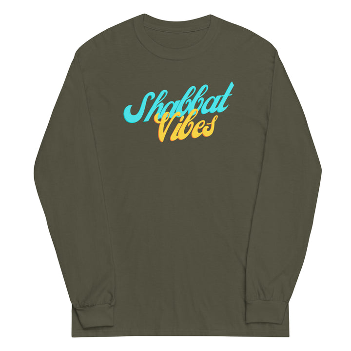 Shabbat Vibes Jewish pride men’s long sleeve shirt in Military Green - side view