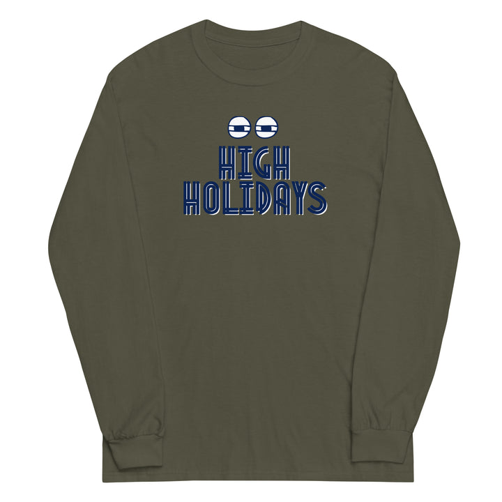 High Holidays Jewish pride men’s long sleeve shirt in Military Green - lifestyle shot