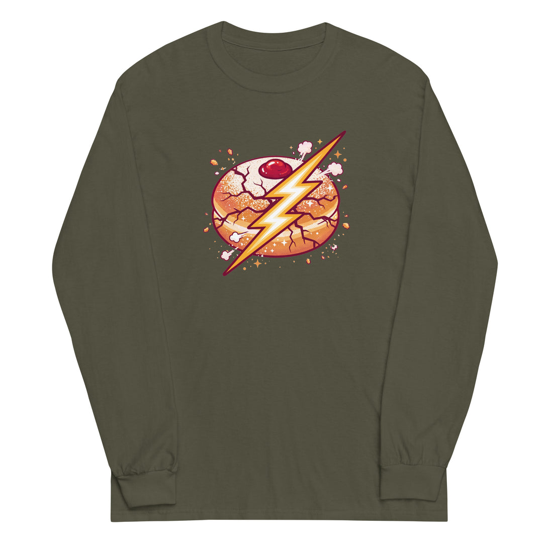 Sufganiyah Lightning Jewish pride men’s long sleeve shirt in Military Green - side view