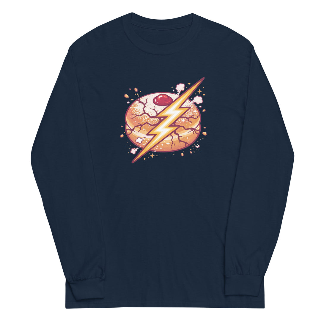 Sufganiyah Lightning Jewish pride men’s long sleeve shirt in Navy - back view
