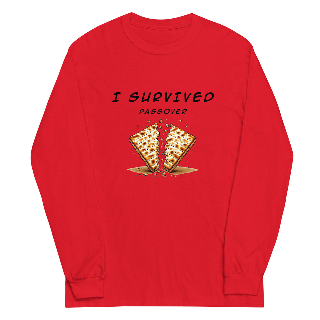 Passover Jewish pride men’s long sleeve shirt in Red - flat lay