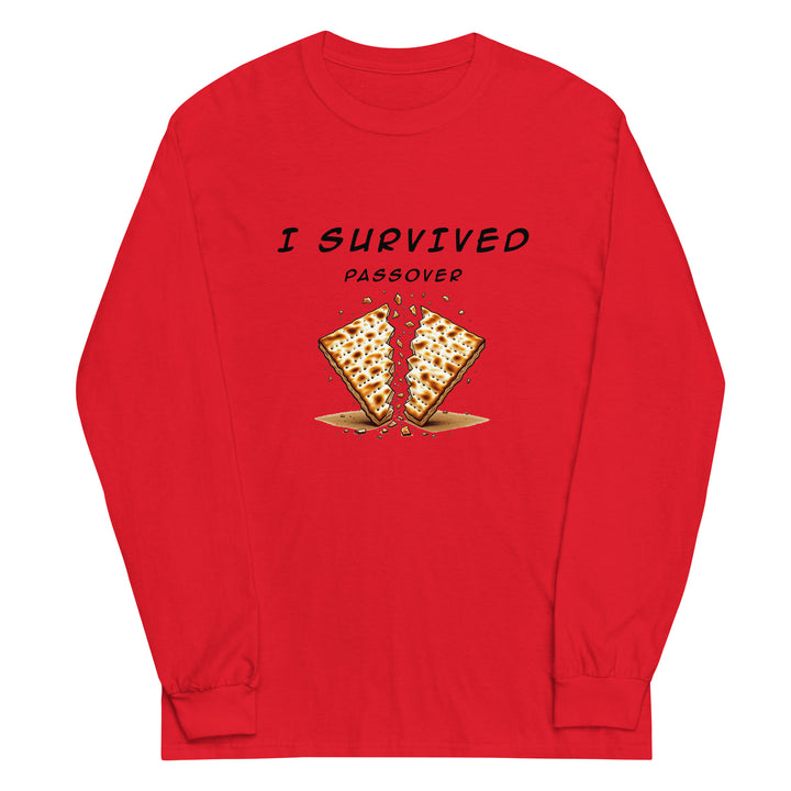 Passover Jewish pride men’s long sleeve shirt in Red - flat lay
