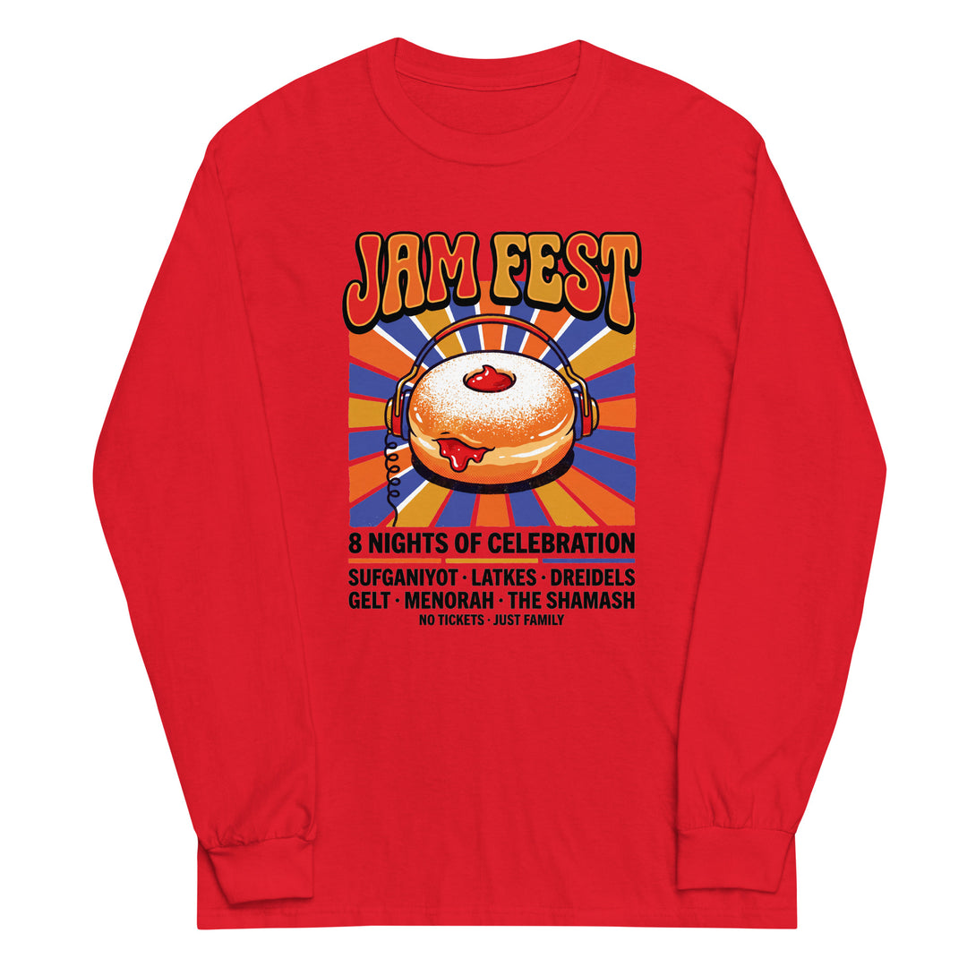 Jam Fest 8 Nights Jewish pride men’s long sleeve shirt in Red - back view