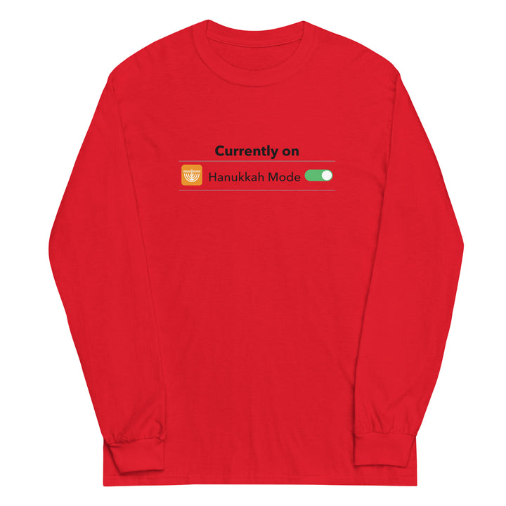 Hanukkah Mode Jewish pride men’s long sleeve shirt in Red - back view