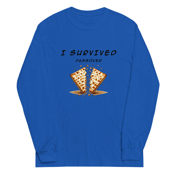 Passover Jewish pride men’s long sleeve shirt in Royal - lifestyle shot