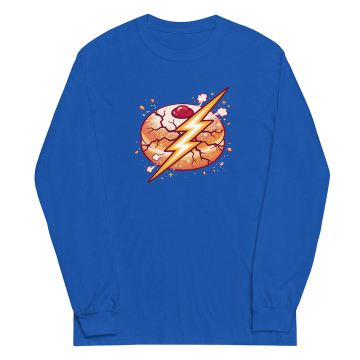 Sufganiyah Lightning Jewish pride men’s long sleeve shirt in Royal - lifestyle shot
