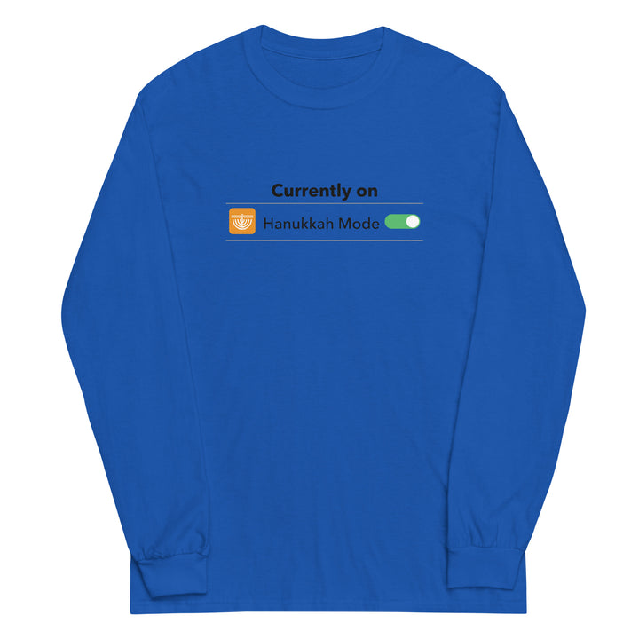 Hanukkah Mode Jewish pride men’s long sleeve shirt in Royal - detail view
