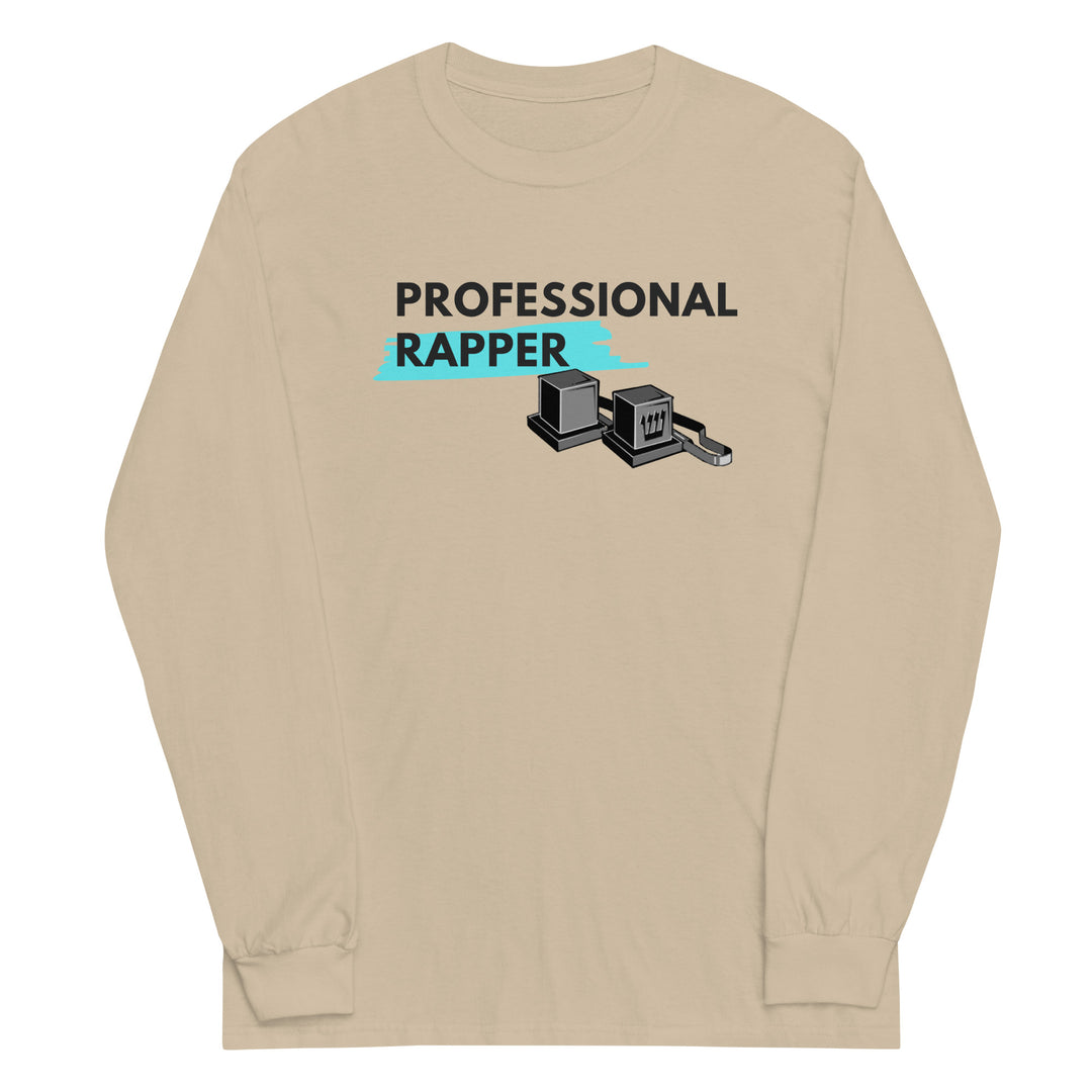 Professional Rapper Jewish pride men’s long sleeve shirt in Sand - folded view