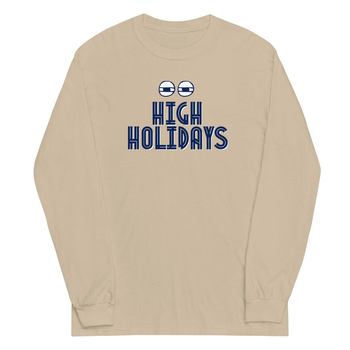 High Holidays Jewish pride men’s long sleeve shirt in Sand - front view