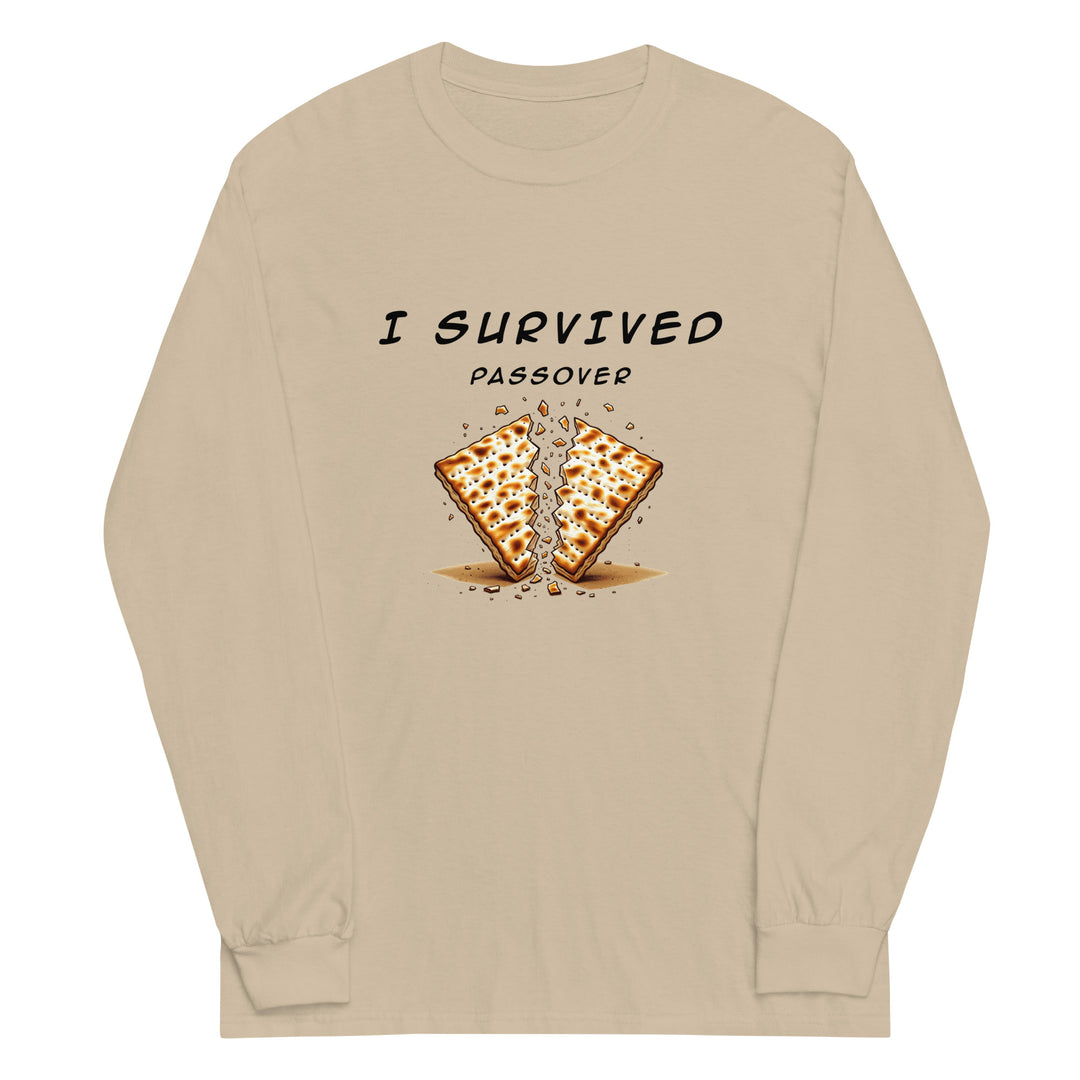 Passover Jewish pride men’s long sleeve shirt in Sand - side view