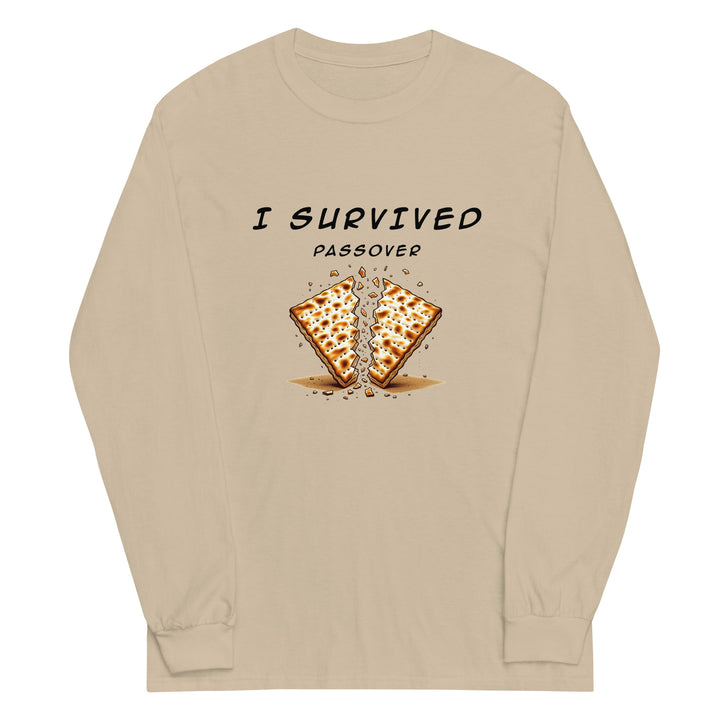 Passover Jewish pride men’s long sleeve shirt in Sand - side view