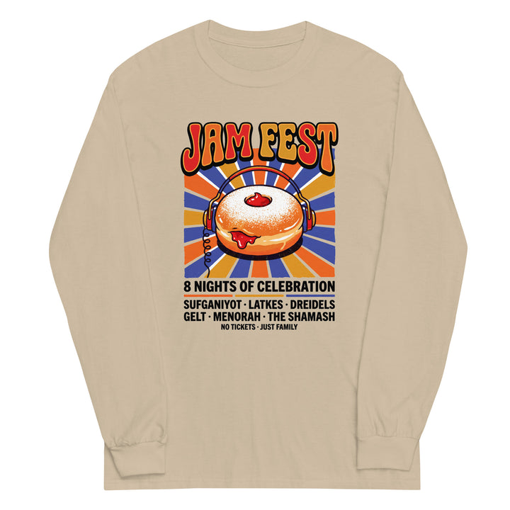 Jam Fest 8 Nights Jewish pride men’s long sleeve shirt in Sand - lifestyle shot