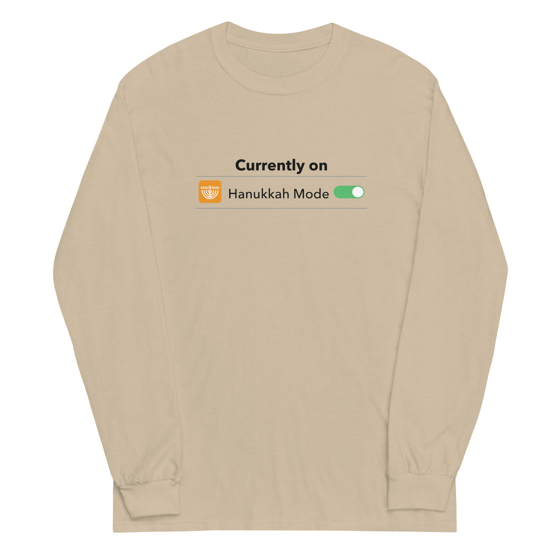 Hanukkah Mode Jewish pride men’s long sleeve shirt in Sand - side view