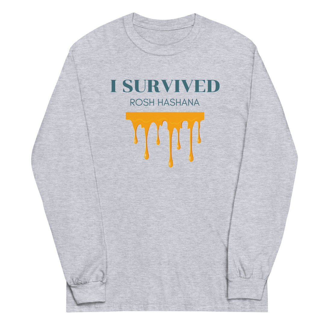 I Survived Rosh HaShana Jewish pride men’s long sleeve shirt in Sport Grey - folded view