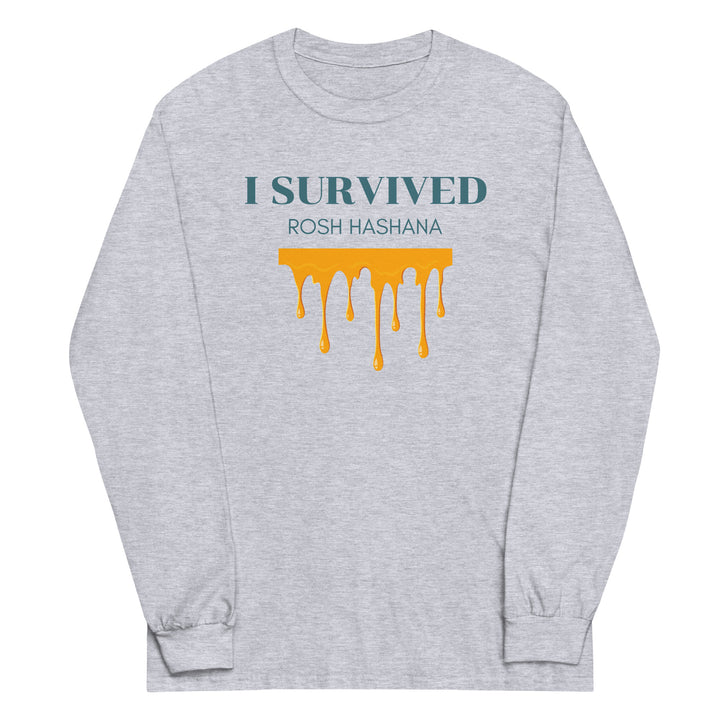 I Survived Rosh HaShana Jewish pride men’s long sleeve shirt in Sport Grey - folded view