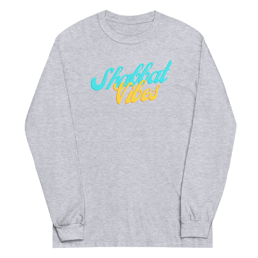 Shabbat Vibes Jewish pride men’s long sleeve shirt in Sport Grey - back view