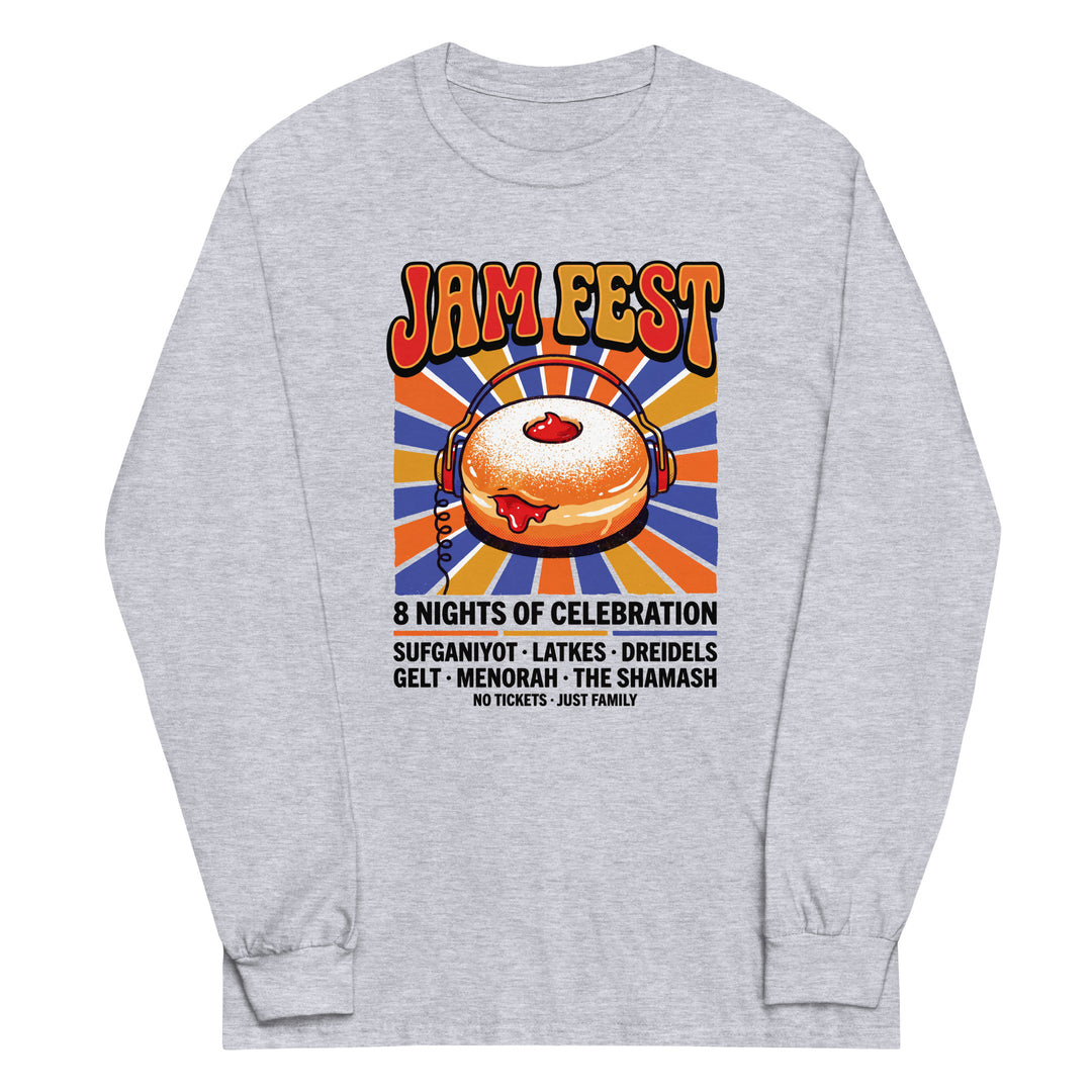 Jam Fest 8 Nights Jewish pride men’s long sleeve shirt in Sport Grey - close-up