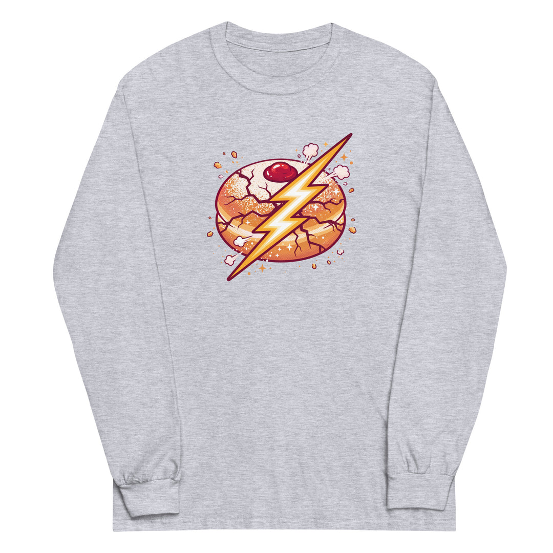 Sufganiyah Lightning Jewish pride men’s long sleeve shirt in Sport Grey - back view