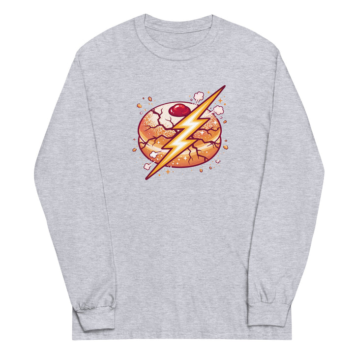 Sufganiyah Lightning Jewish pride men’s long sleeve shirt in Sport Grey - back view