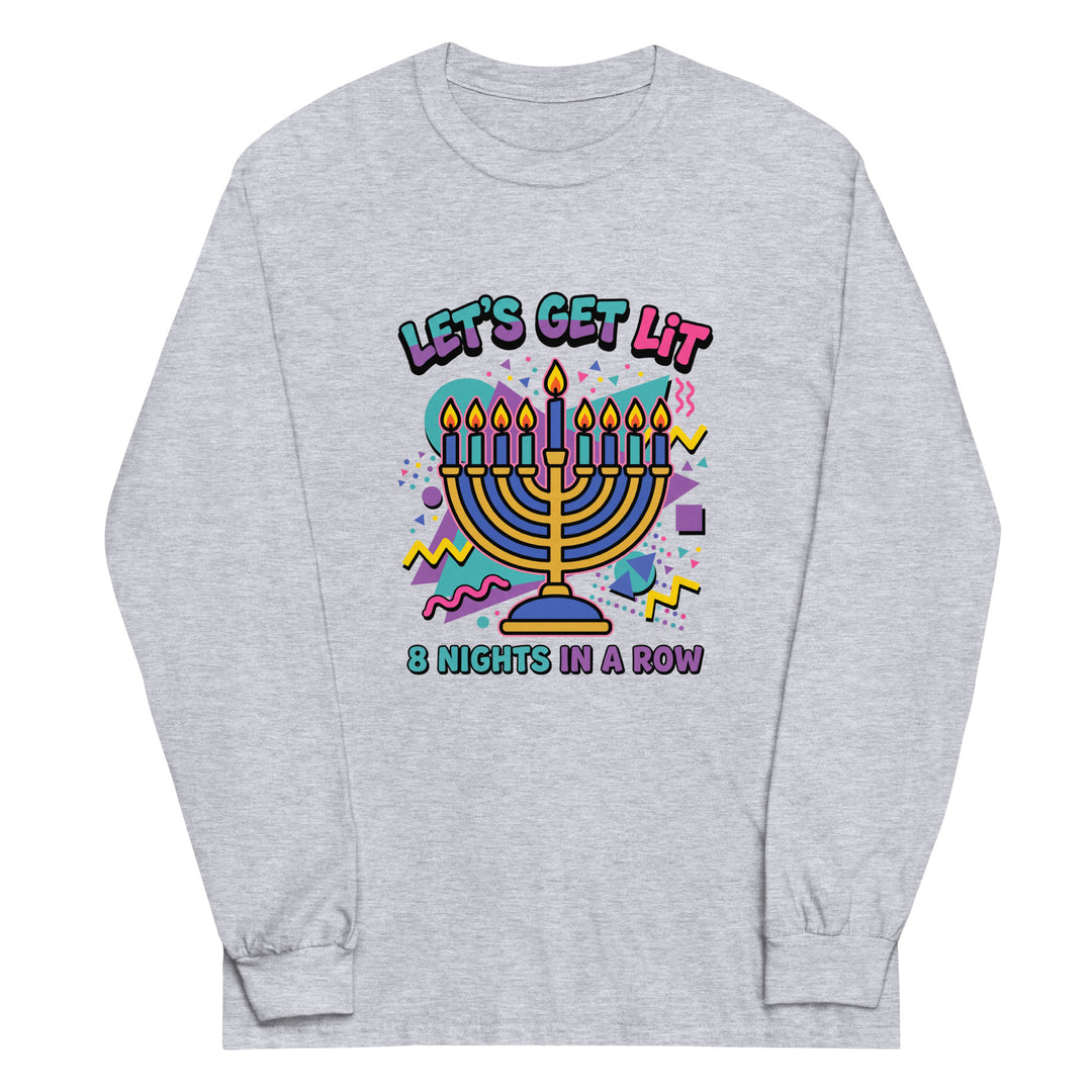 Lets Get Lit 90s Jewish pride men’s long sleeve shirt in Sport Grey - folded view