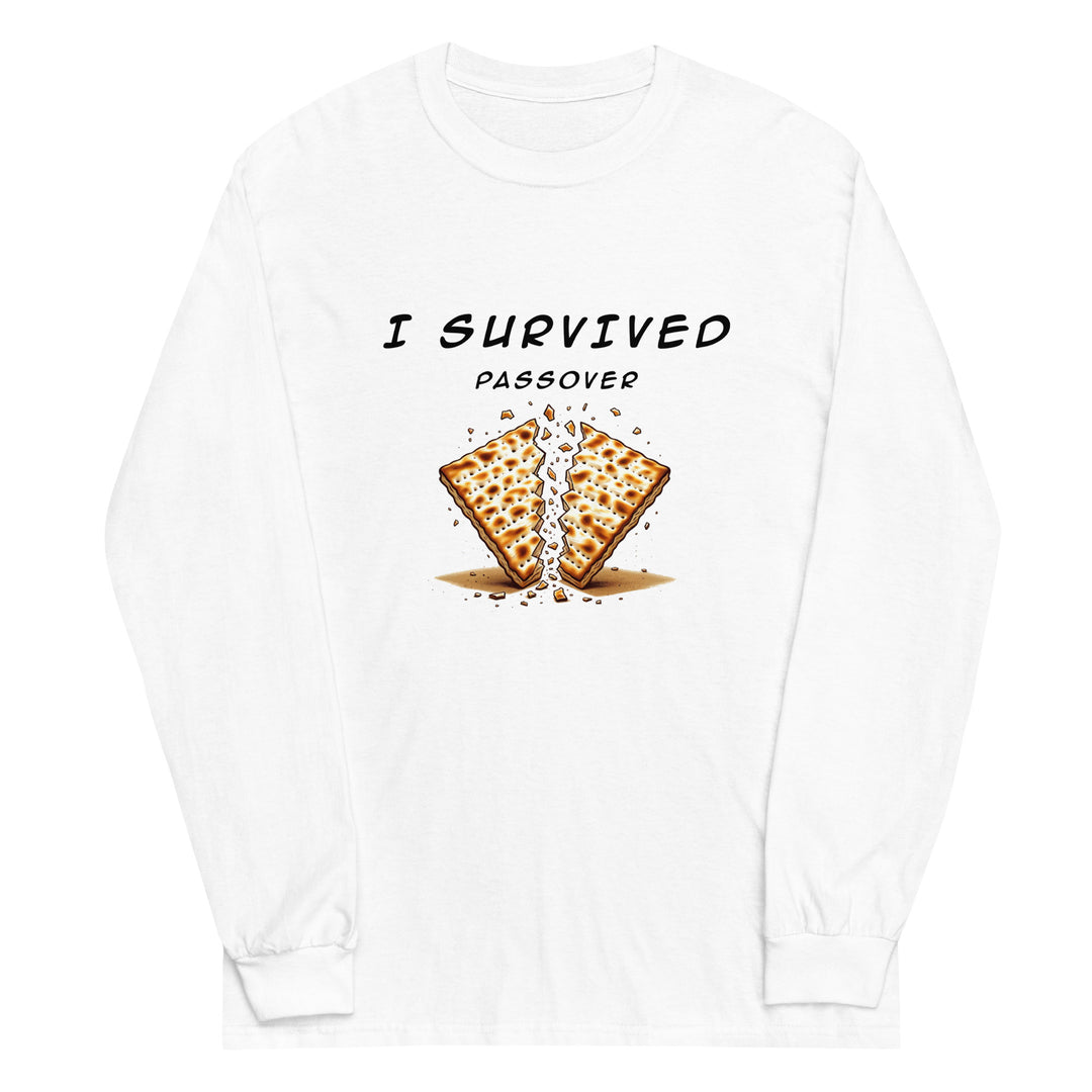 Passover Jewish pride men’s long sleeve shirt in White - front view