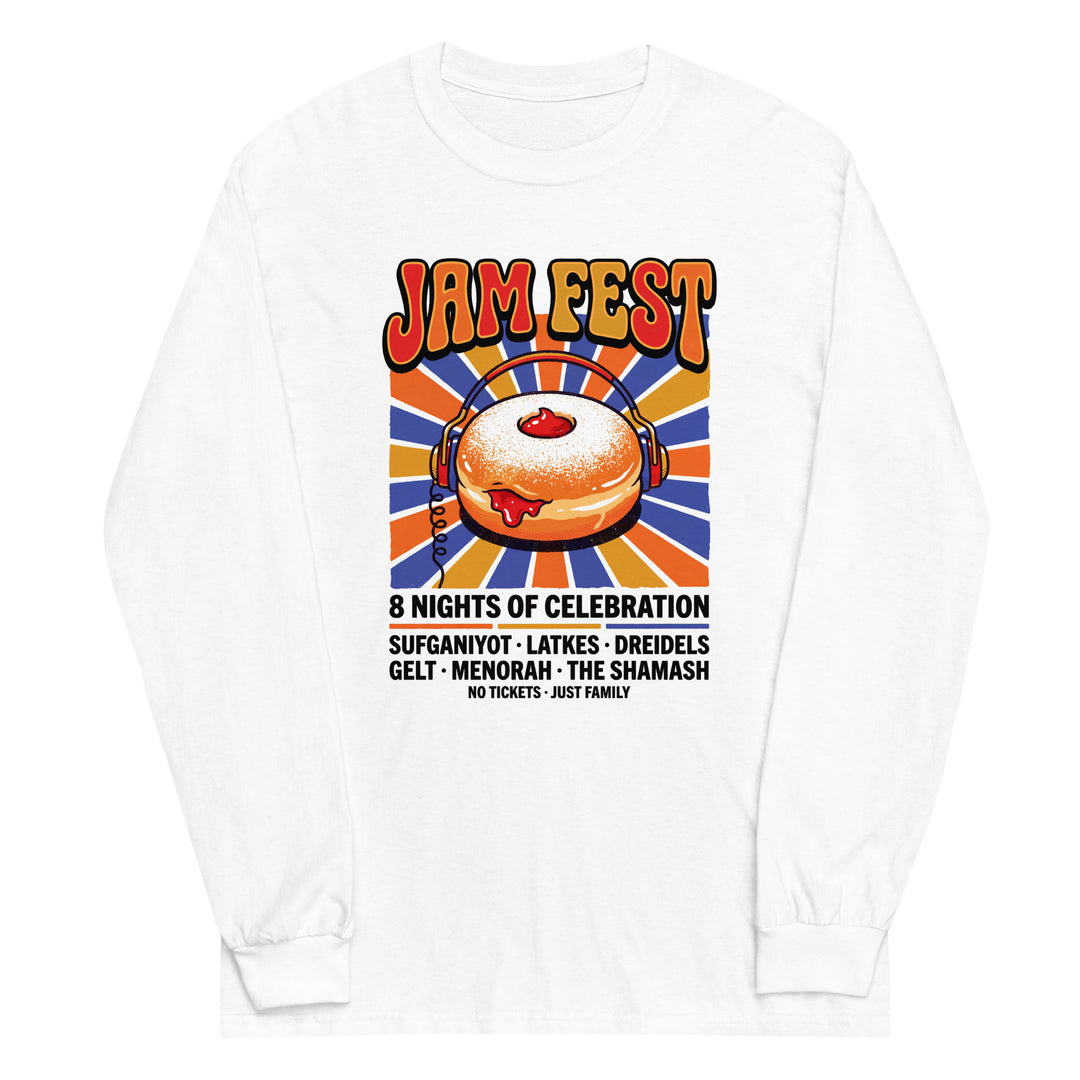 Jam Fest 8 Nights Jewish pride men’s long sleeve shirt in White - front view