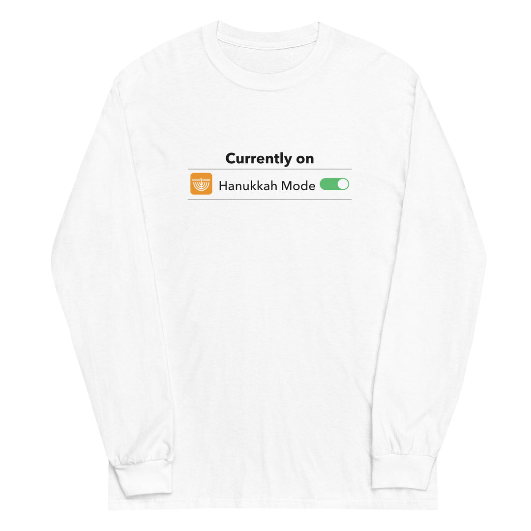 Hanukkah Mode Jewish pride men’s long sleeve shirt in White - front view