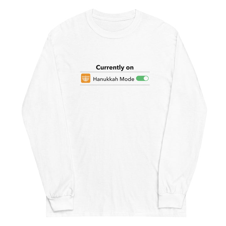 Hanukkah Mode Jewish pride men’s long sleeve shirt in White - front view