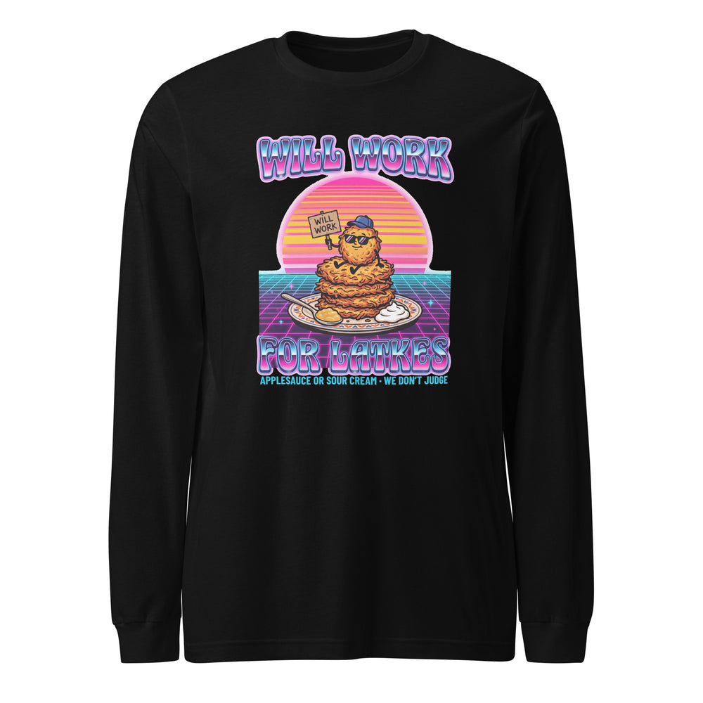 Will Work for Latkes 80s Jewish pride shirt in Black - back view