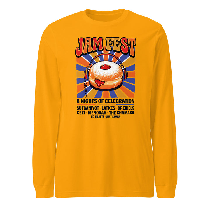 Jam Fest 8 Nights Jewish pride shirt in Gold - flat lay
