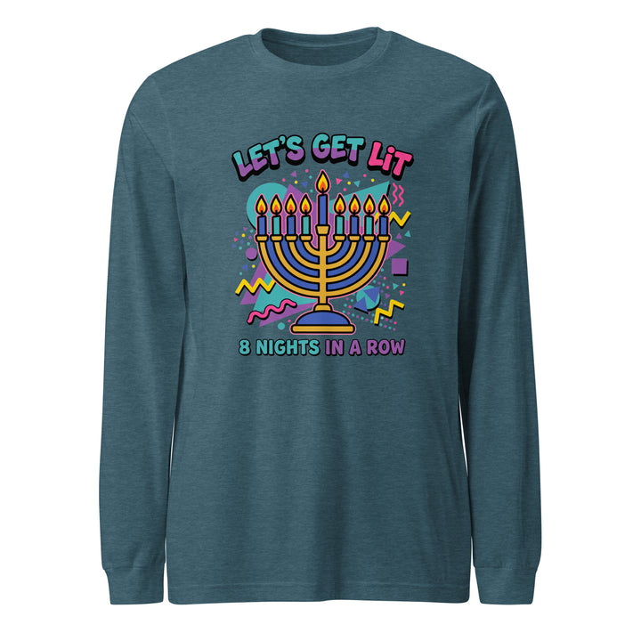 Lets Get Lit 90s Jewish pride shirt in Heather Deep Teal - flat lay